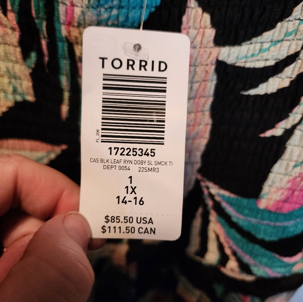 Torrid smocked tropical leaf dress, NWT - Picture 3 of 7